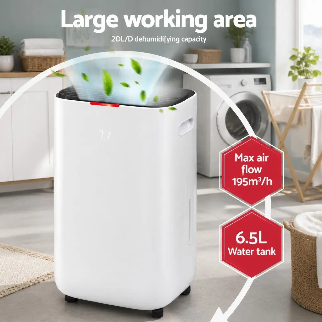 Dehumidifier 20L/Day Air Purifier Fan Clothes Dryer White Large Room