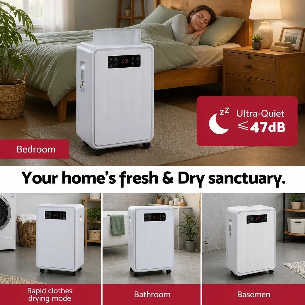 Dehumidifier 70L/Day Moisture Absorber 8.5L Water Tank Large Space White