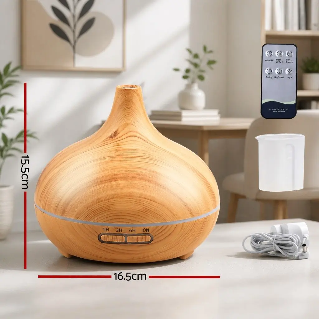 Ultrasonic Aroma Diffuser Humidifier 300ml Light Wood 4 in 1 Night Light Aromatherapy