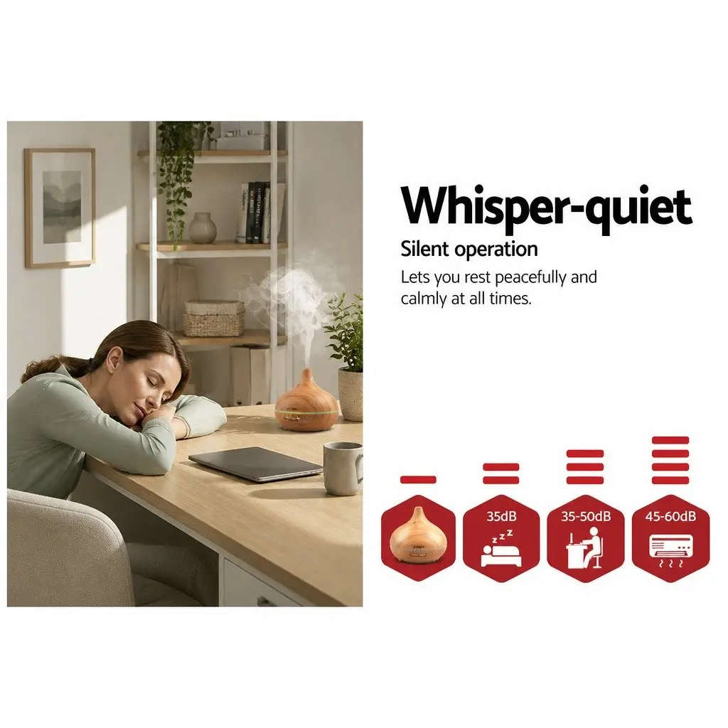 Ultrasonic Aroma Diffuser Humidifier 300ml Light Wood 4 in 1 Night Light Aromatherapy