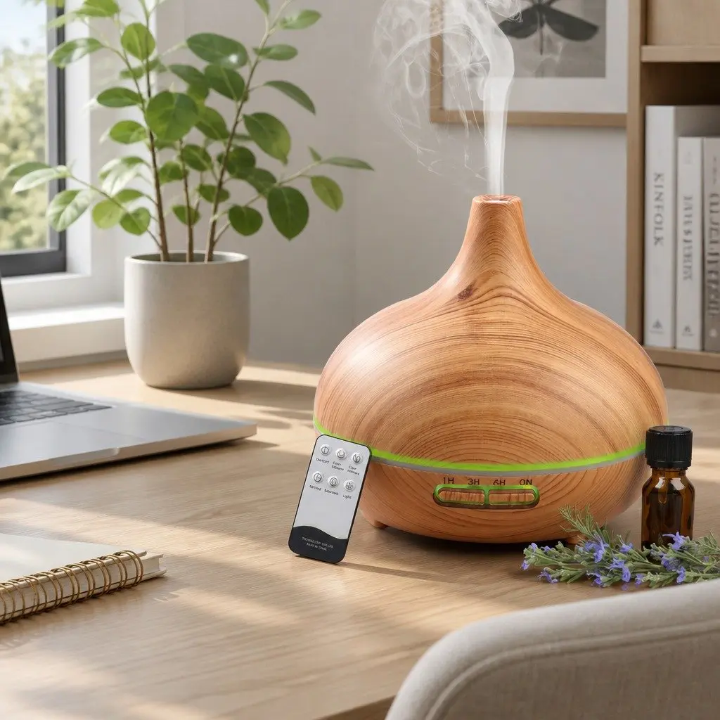 Ultrasonic Aroma Diffuser Humidifier 300ml Light Wood 4 in 1 Night Light Aromatherapy