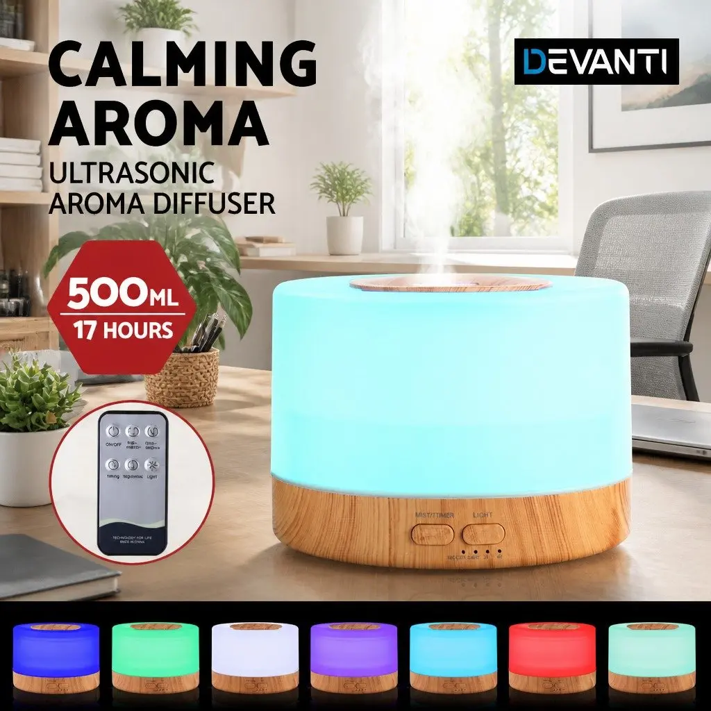 Aroma Diffuser 500ml Humidifier Light Wood 4-in-1 Night Light Remote Control