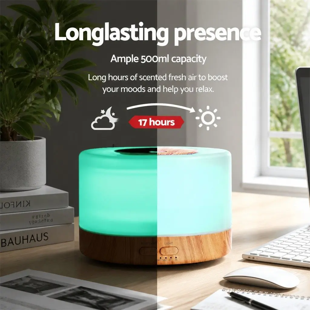 Aroma Diffuser 500ml Humidifier Light Wood 4-in-1 Night Light Remote Control