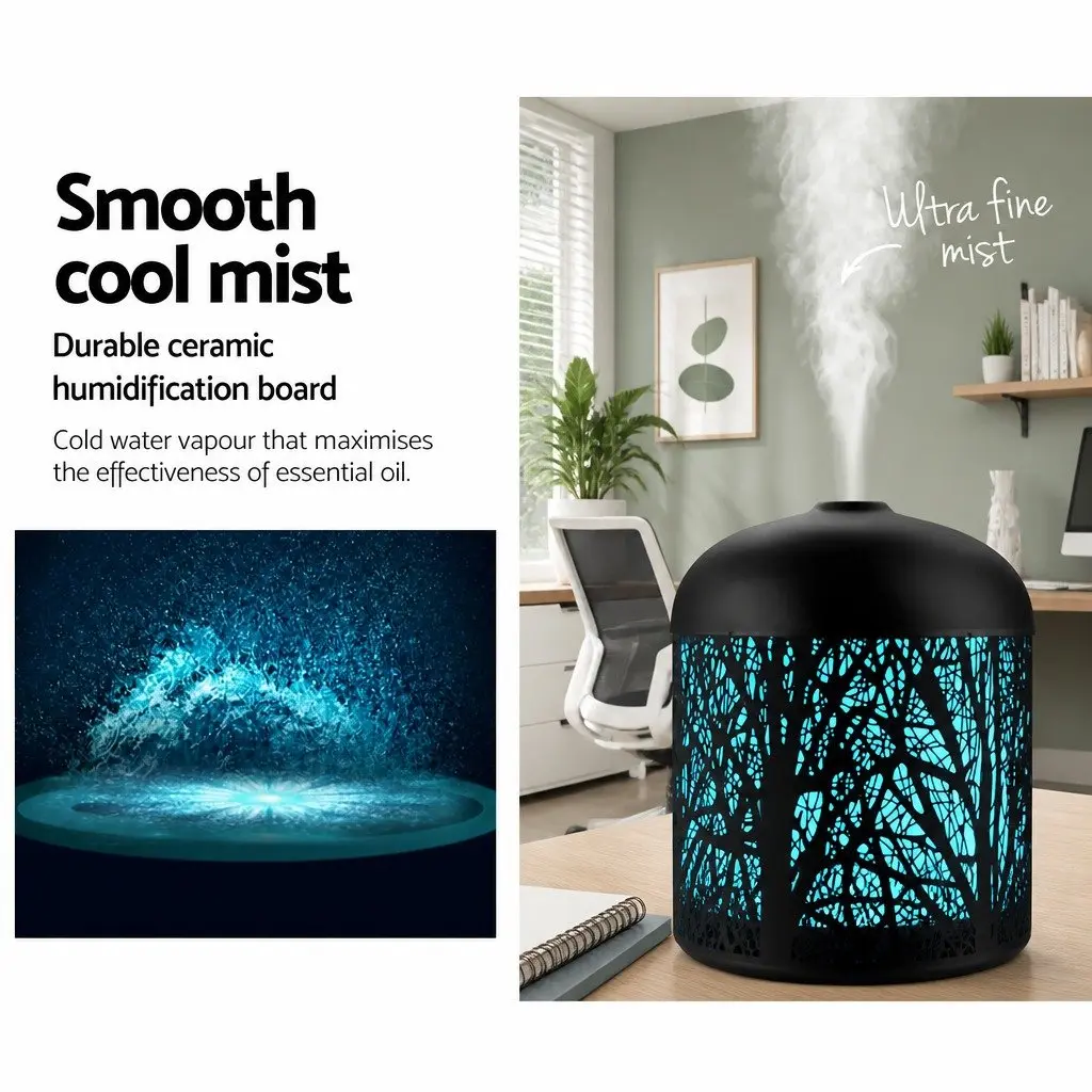 Ultrasonic Diffuser Humidifier Night Light 160ml Black Aromatherapy