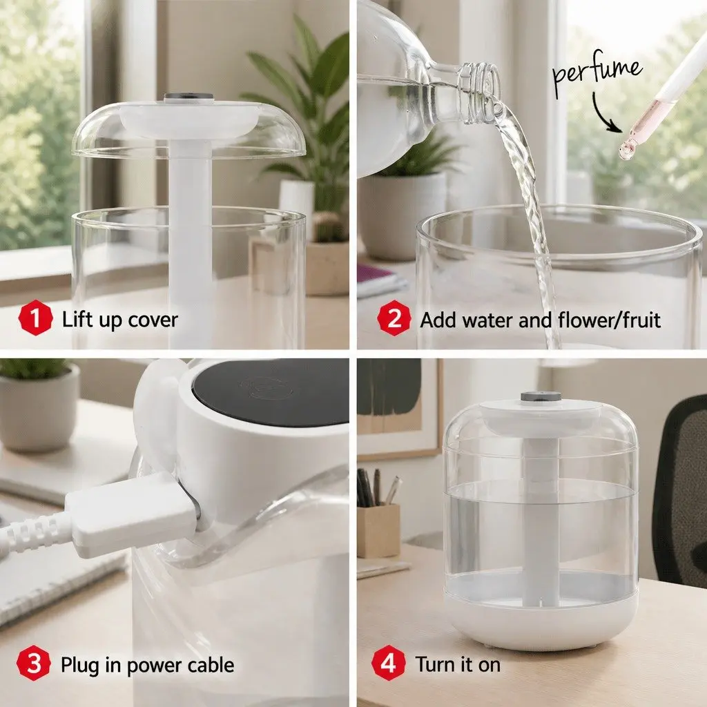 Aroma Diffuser Ultrasonic Humidifier 1L Aromatherapy Night Light White