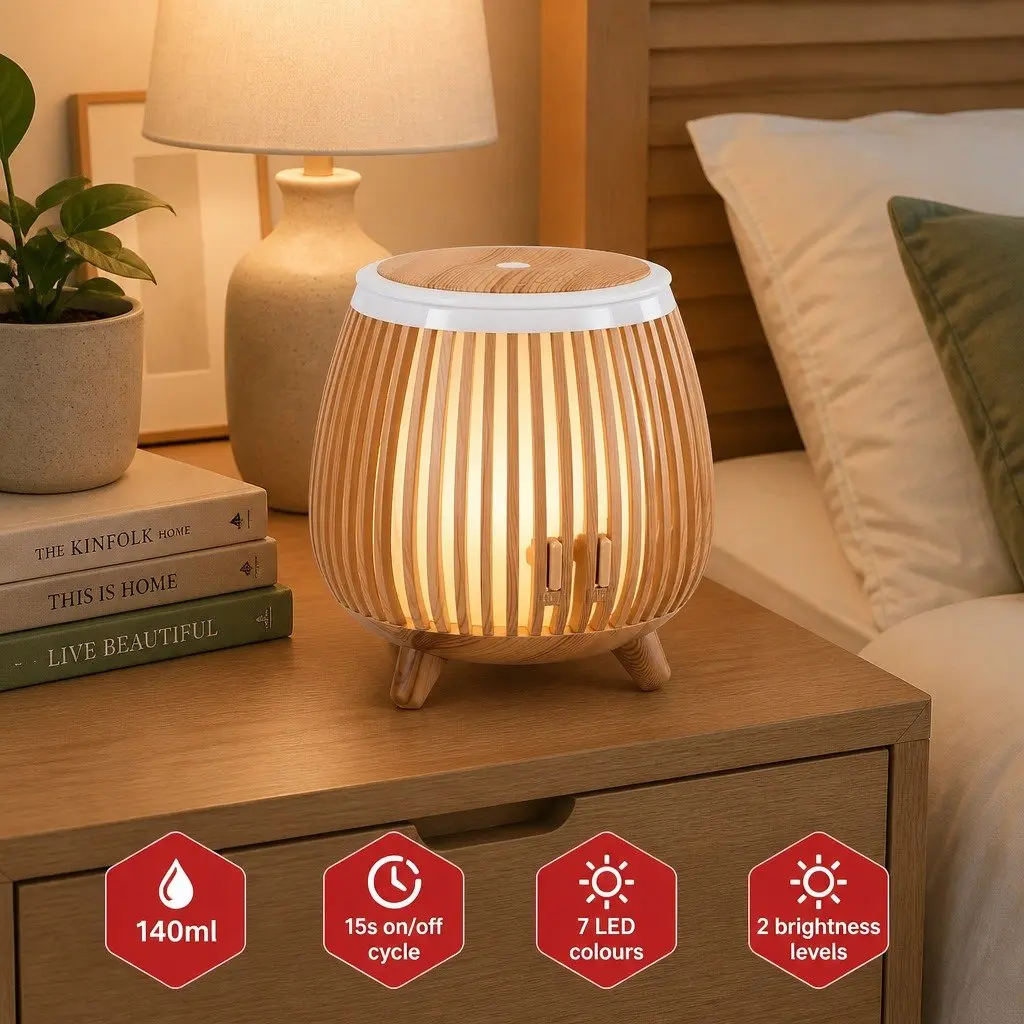 Aroma Diffuser Ultrasonic Humidifier 140ml Night Light Deep Wood