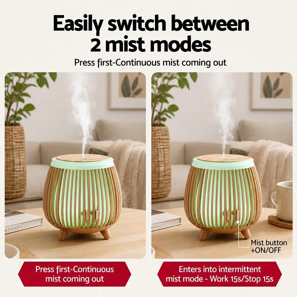 Aroma Diffuser Ultrasonic Humidifier 140ml Night Light Deep Wood