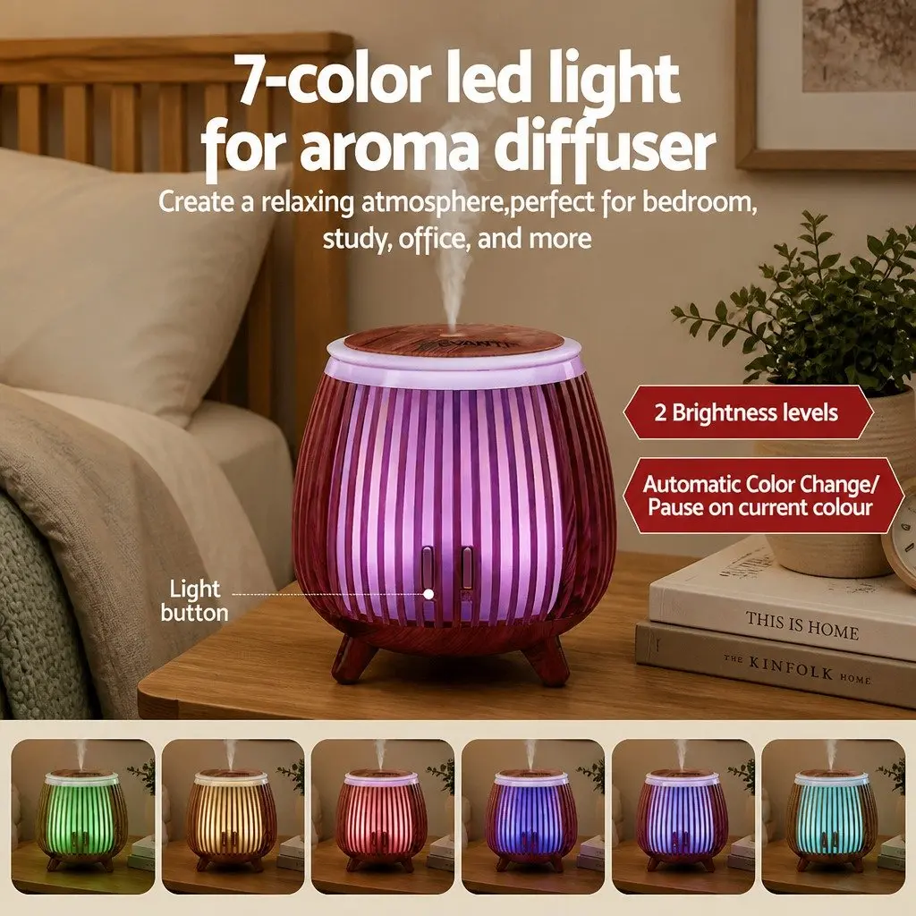 Aroma Diffuser Ultrasonic Humidifier 140ml Night Light Deep Wood