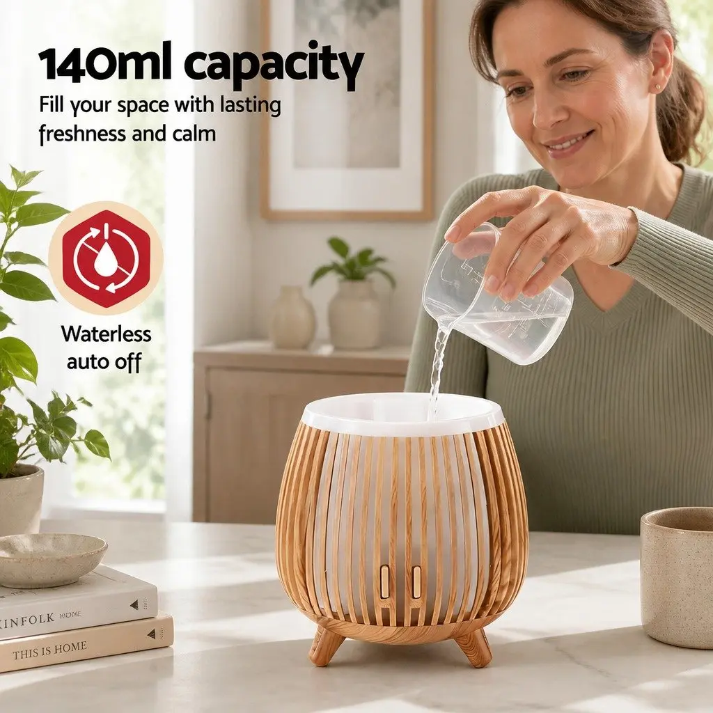 Aroma Diffuser Ultrasonic Humidifier 140ml Night Light Deep Wood