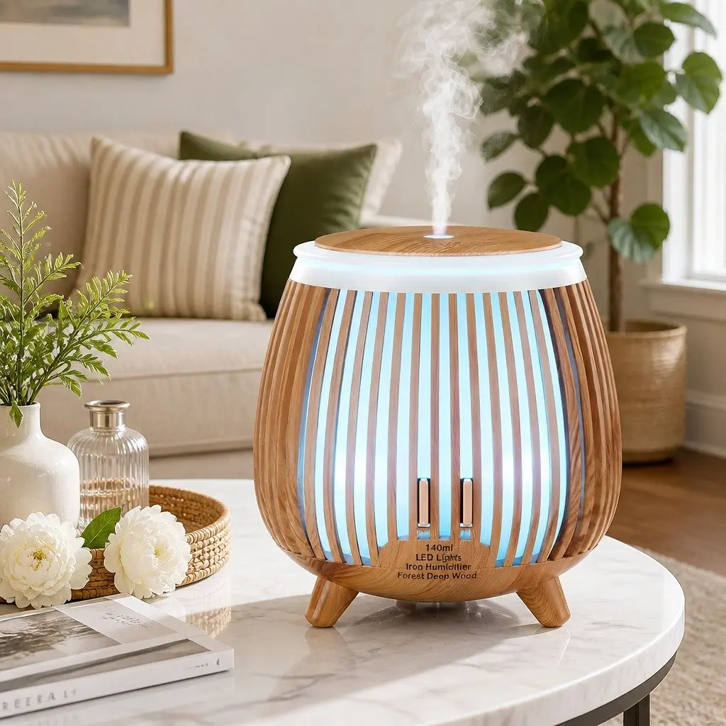 Aroma Diffuser Ultrasonic Humidifier 140ml Night Light Deep Wood