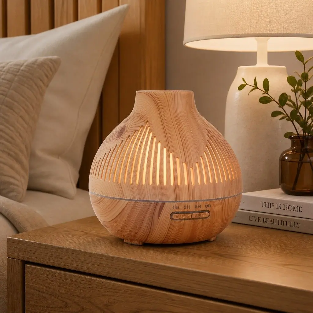 Aroma Diffuser 400ml Essential Oil Humidifier Light Wood Grain 7 LED Colours
