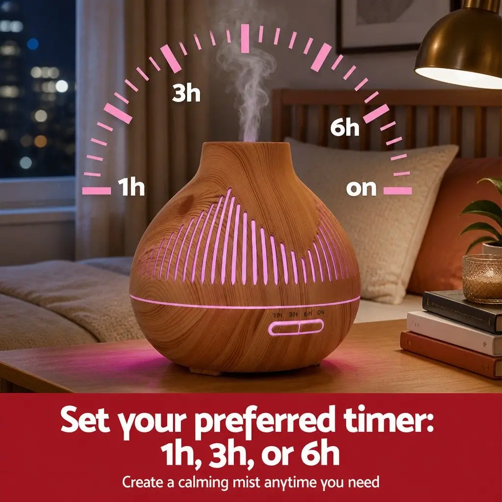 Aroma Diffuser 400ml Essential Oil Humidifier Light Wood Grain 7 LED Colours