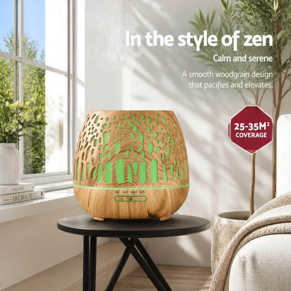 Aroma Diffuser Ultrasonic Aromatherapy 400ml Wood Grain Light Night Humidifier