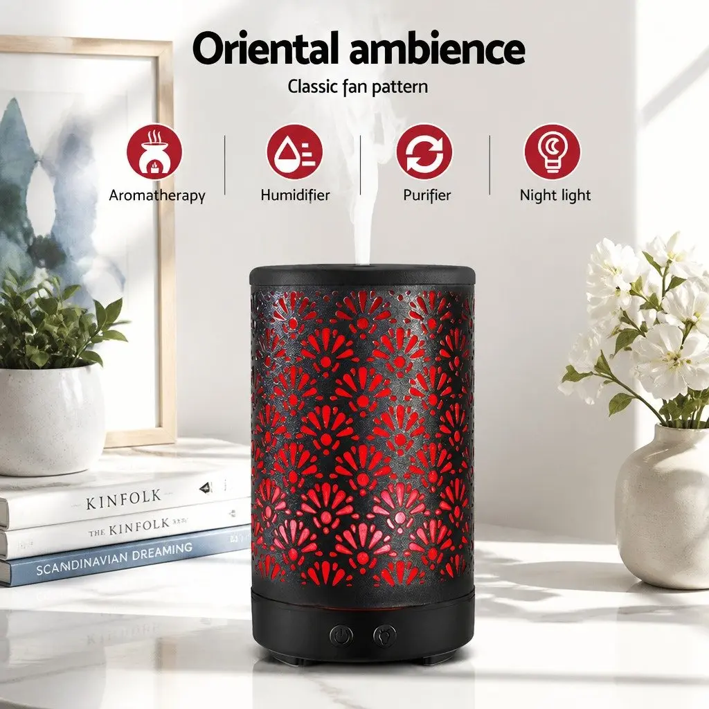 Ultrasonic Aroma Diffuser Black 100ml Night Light Humidifier Remote Control 4 Functions