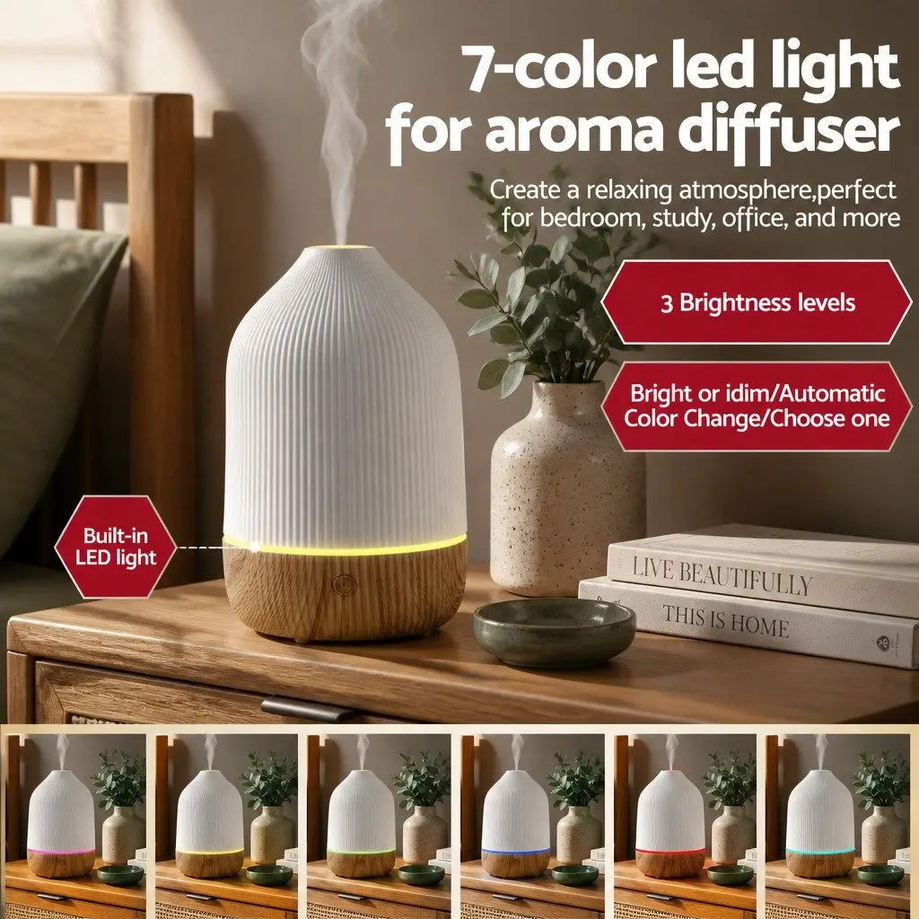 Aroma Diffuser Ultrasonic Humidifier 100ml LED Night Light White