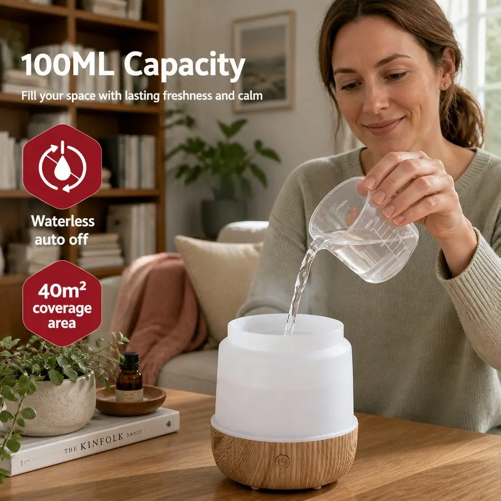 Aroma Diffuser Ultrasonic Humidifier 100ml LED Night Light White