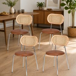 Dining Chairs Set of 4 PU Leather Rattan Backrest Kitchen Lounge Accent