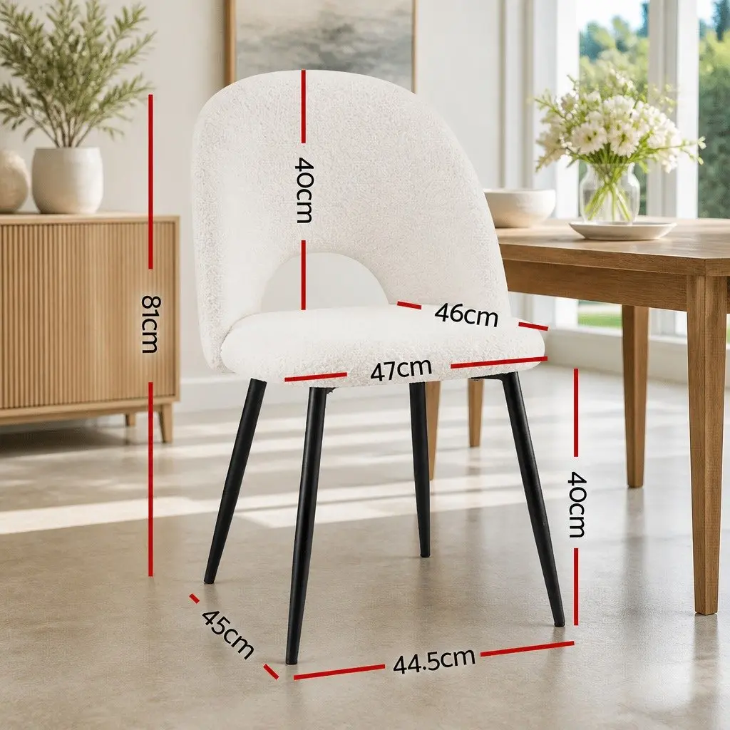 Dining Chair Set of 4 White Boucle Sherpa Fabric Kitchen Seats Curved Backrest