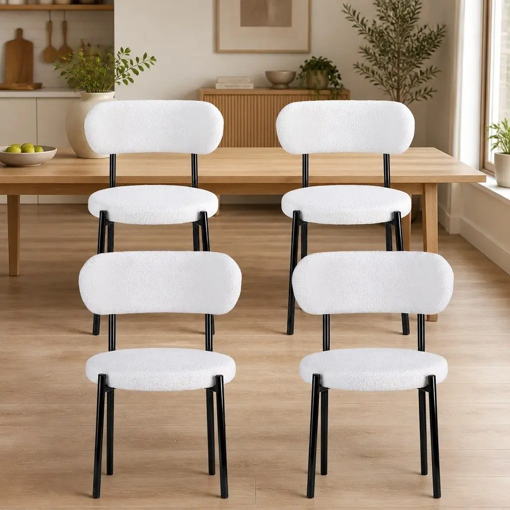Dining Chairs Set of 4 Kitchen Seat White Sherpa Boucle Upholstered Furniture