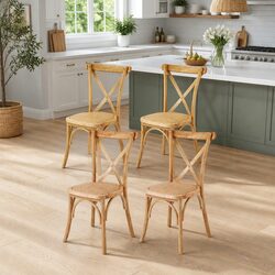 Comfortable 4-Piece Wooden Frame Dining Chairs with Rattan Seats