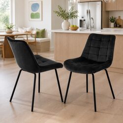 Dining Chairs Velvet Tufted Kitchen Lounge Accent Chair Black Metal Legs Set of