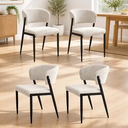 Comfortable Dining Chair Set of 4 Beige Upholstered Seats
