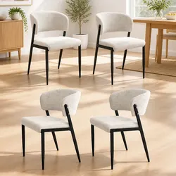 Comfortable Dining Chair Set of 4 Beige Upholstered Seats