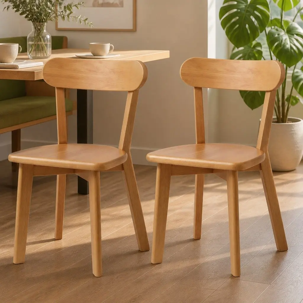 Dining Chairs Kitchen Accent Seating Rubber Wood Frame Natural Pine 2 Piece