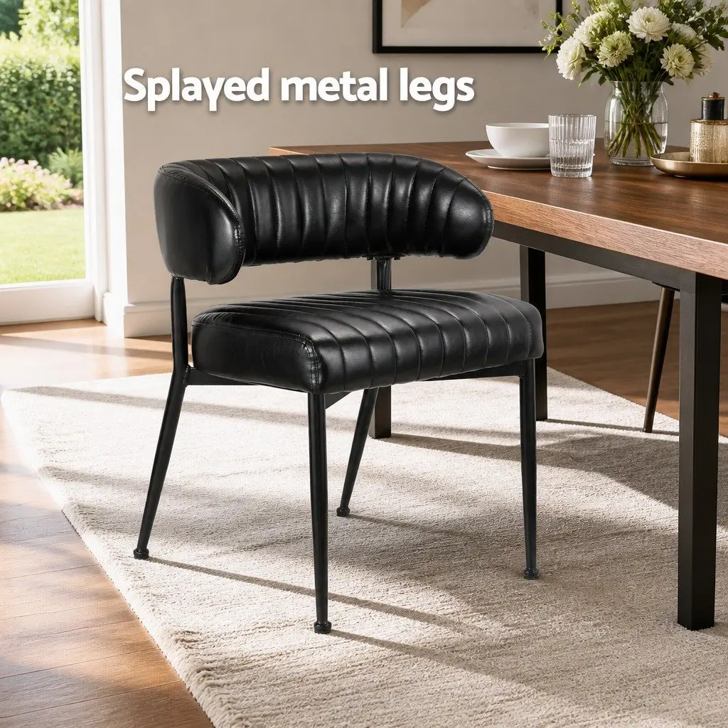 Dining Chairs Set of 2 Black Leather Armchair Kitchen Seating PU Upholstery