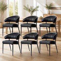 Dining Chairs Set of 6 Black Leather Armchair Kitchen Seat Padded Cushion