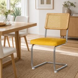 Value Dining Chairs Set of 2 with Velvet and Rattan Design