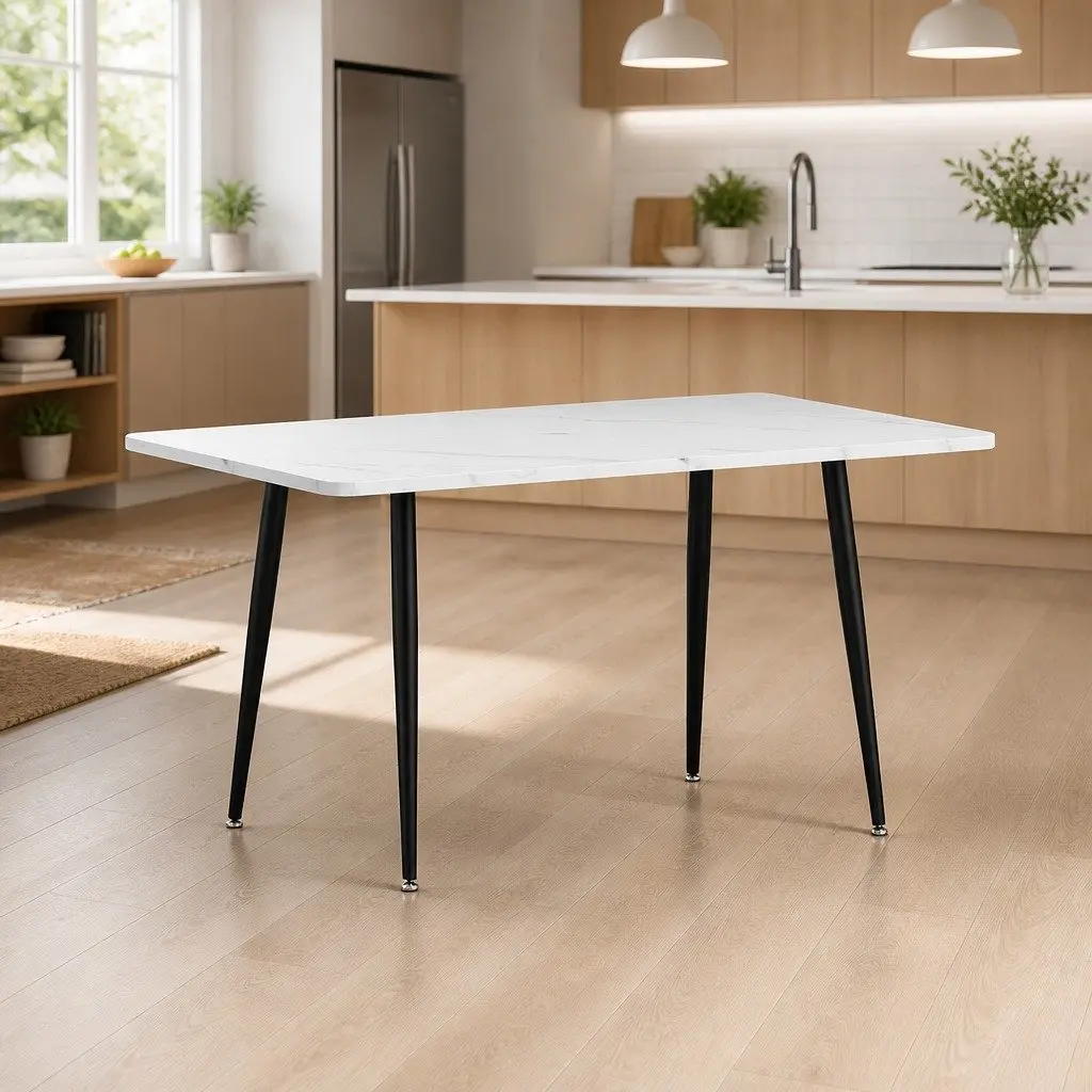 1.5M Dining Table Marble Effect White Grey Kitchen Furniture Seats 4-6 People