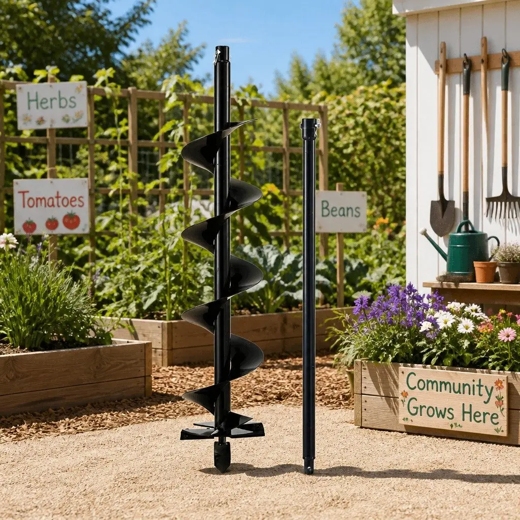 Post Hole Digger Auger Drill Bit 200mm for Garden Drilling and Soil Excavation with 80cm Extension Shaft Black