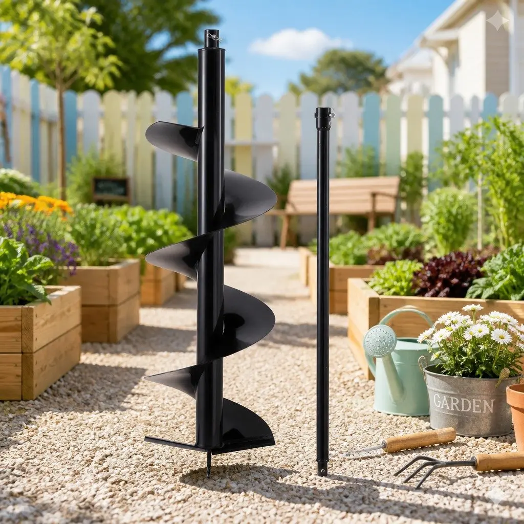 Post Hole Digger Auger Drill Bit 300mm for Garden with 80cm Extension Shaft Black