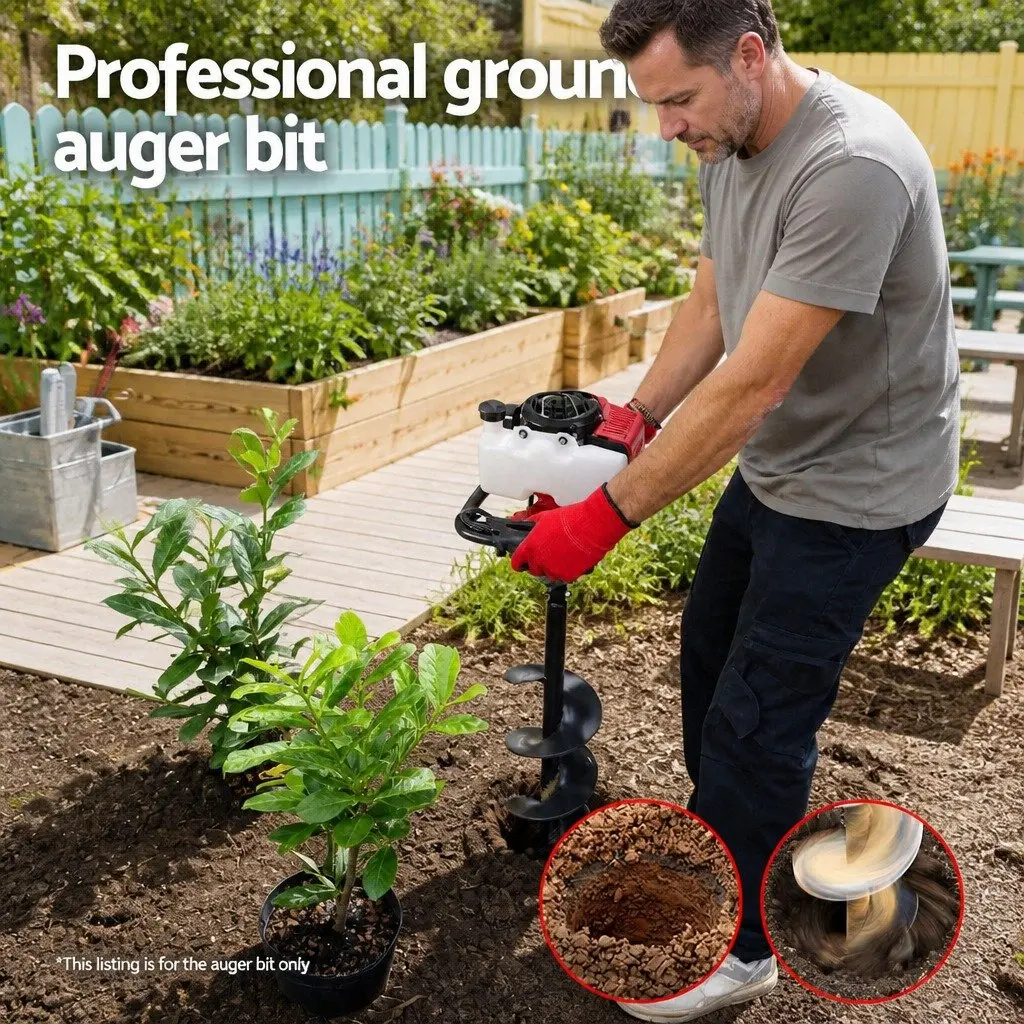 Post Hole Digger Auger Drill Bit 300mm for Garden with 80cm Extension Shaft Black