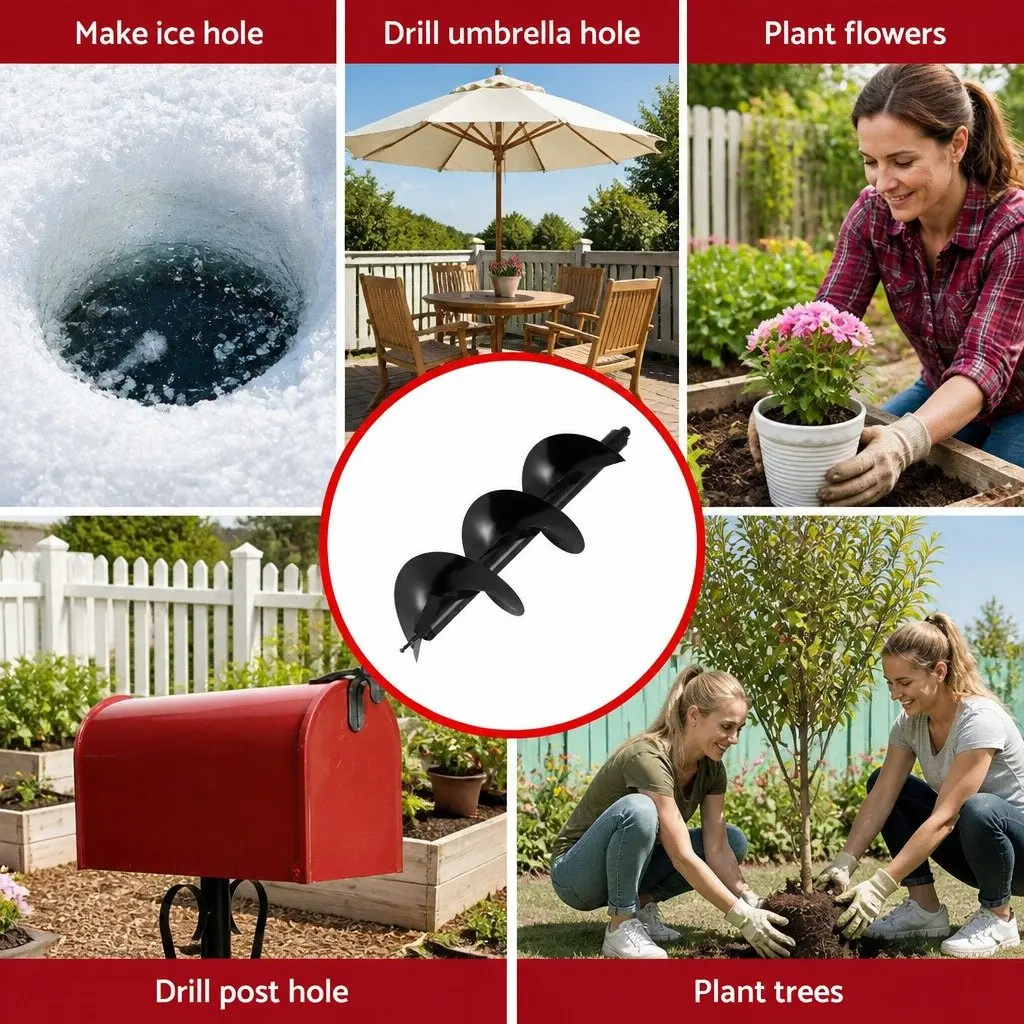 Post Hole Digger Auger Drill Bit 300mm for Garden with 80cm Extension Shaft Black