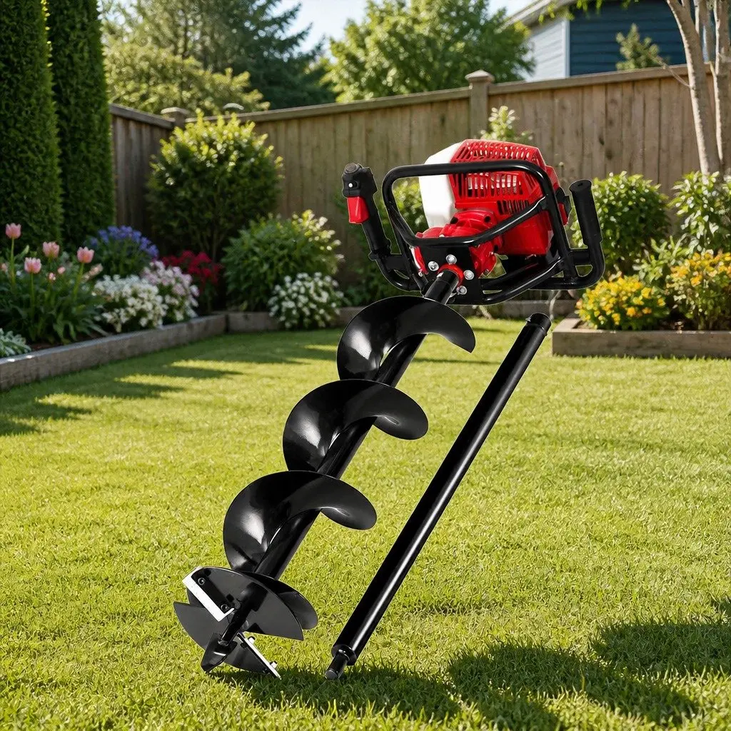Post Hole Digger Petrol Auger 63cc 200mm Deep Digging Red Black