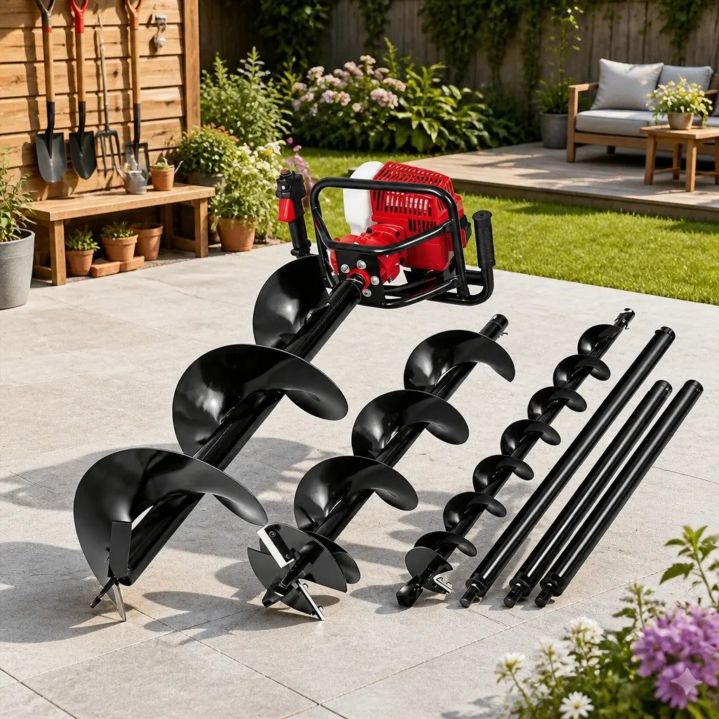 Petrol Post Hole Digger 63cc Engine Auger Extensions Kit Red Black
