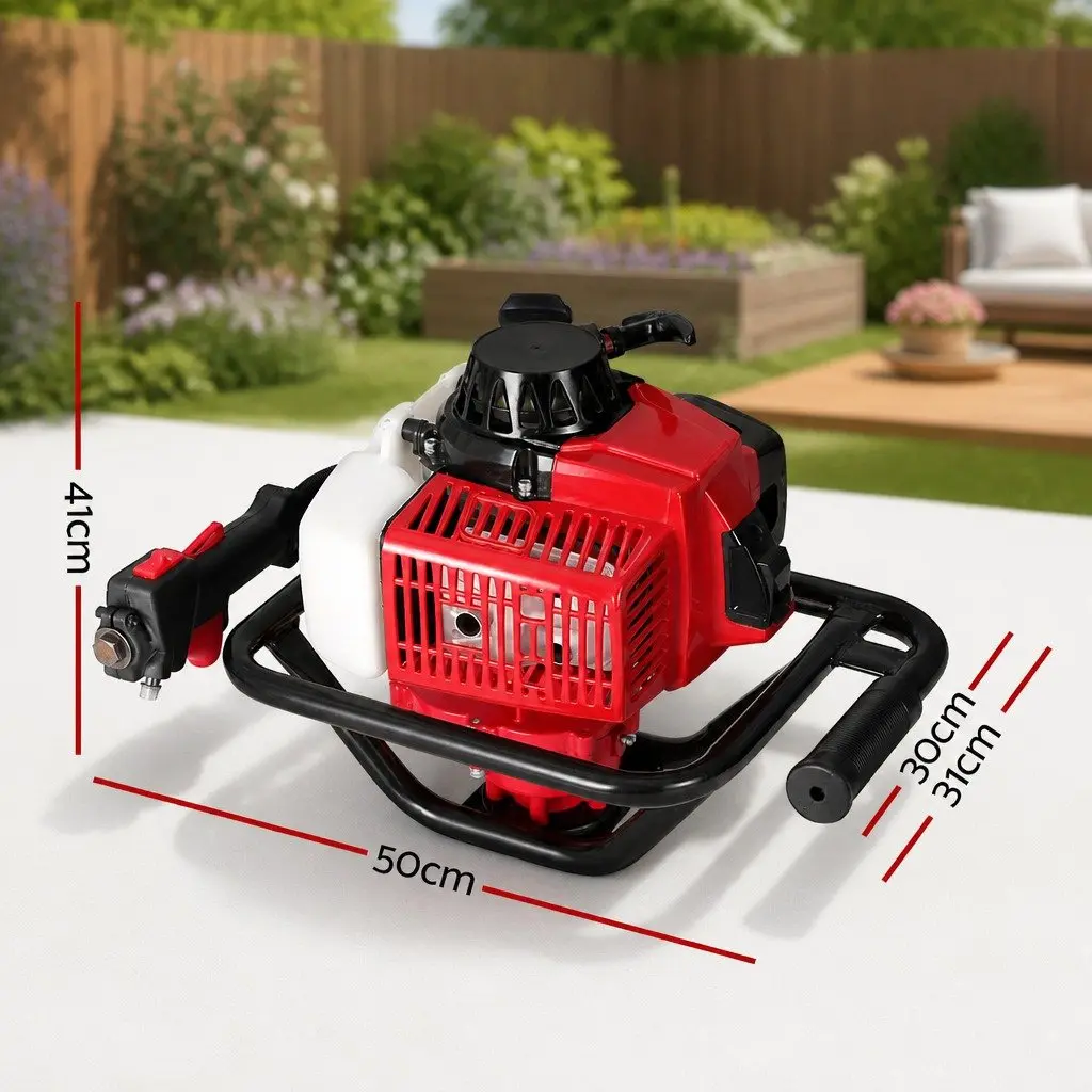 Petrol Post Hole Digger 63cc Engine 2-Stroke Single Cylinder Air-Cooled Red