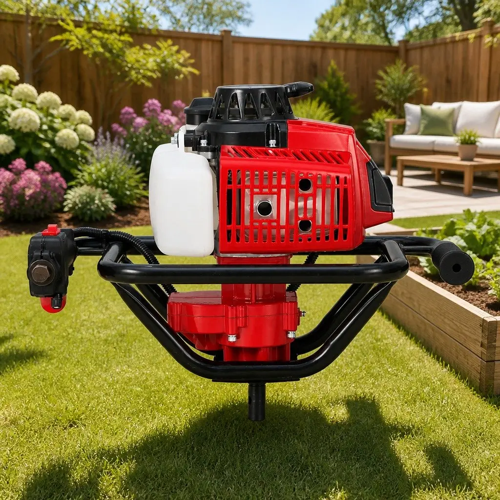 Petrol Post Hole Digger 63cc Engine 2-Stroke Single Cylinder Air-Cooled Red
