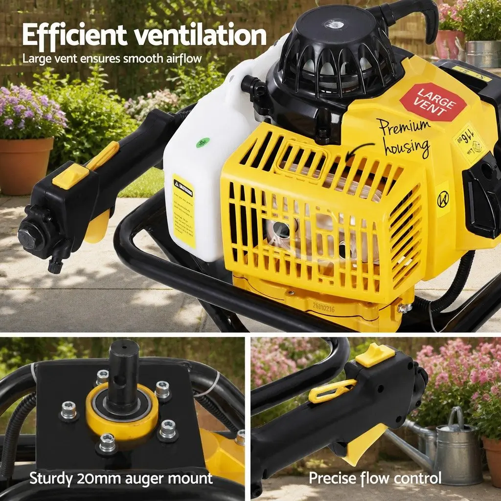 Petrol Post Hole Digger 63CC Outdoor Equipment Single Cylinder 2-Stroke Yellow