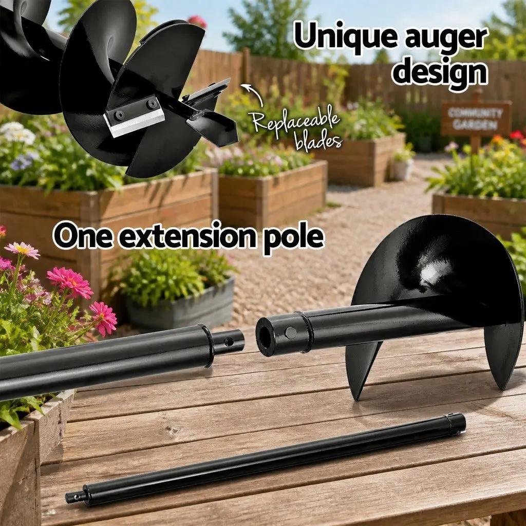 Post Hole Digger 65cc Petrol Auger Borer 200mm with 80cm Extension Red Black