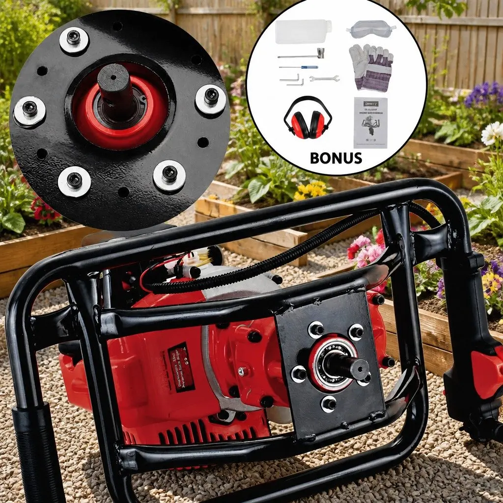 Post Hole Digger 65cc Petrol Auger Borer 200mm with 80cm Extension Red Black