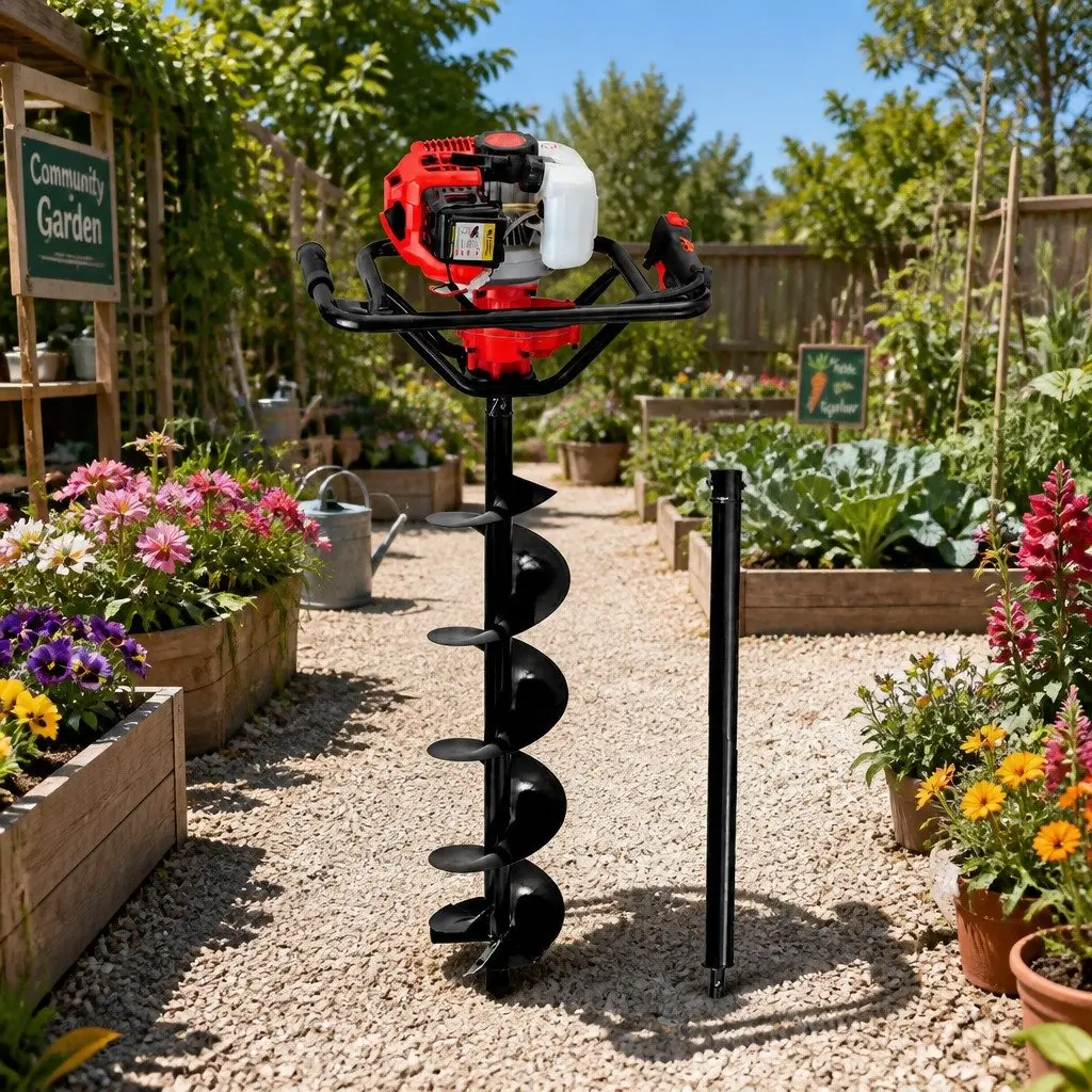 Post Hole Digger 65cc Petrol Auger Borer 200mm with 80cm Extension Red Black