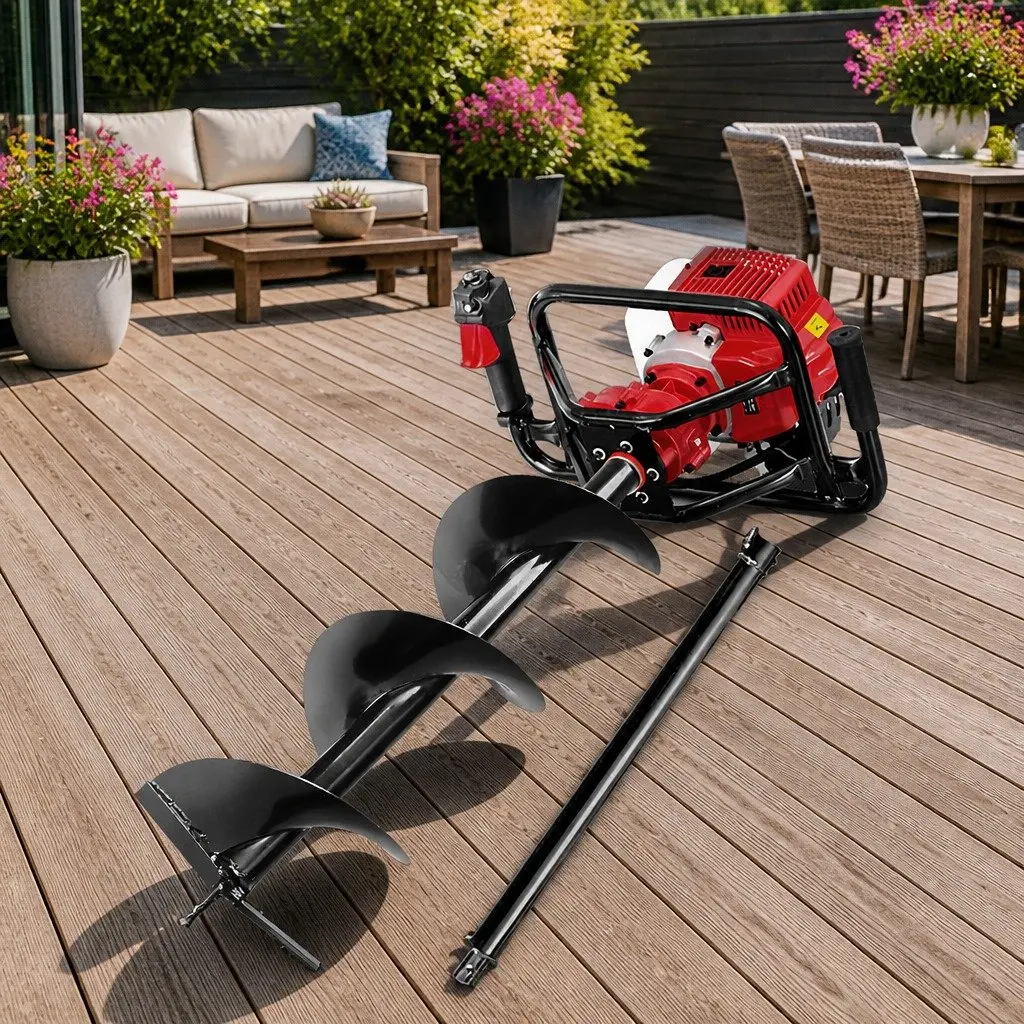 Post Hole Digger Petrol Auger 65CC 300mm Red Black