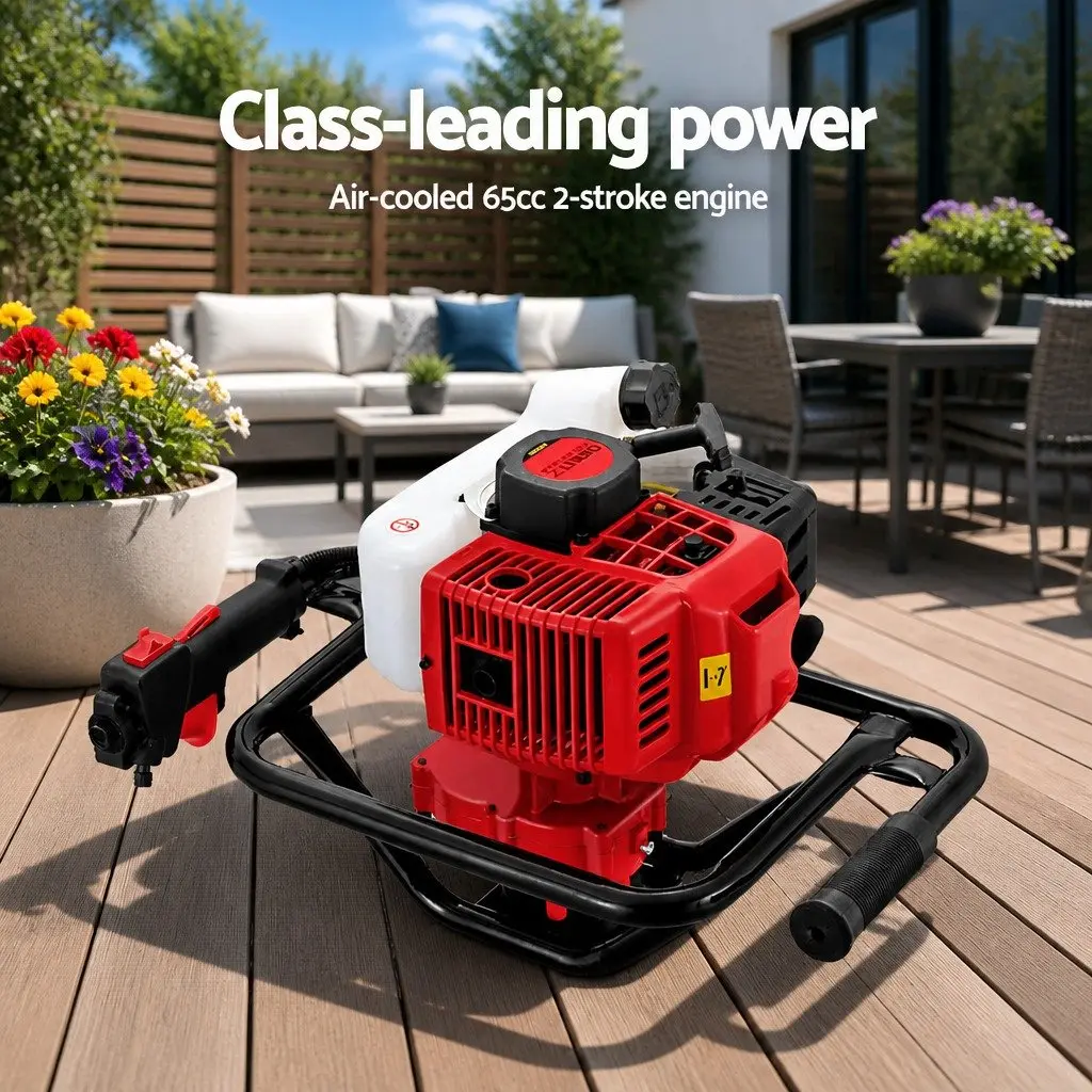 Post Hole Digger Petrol Auger 65CC 300mm Red Black