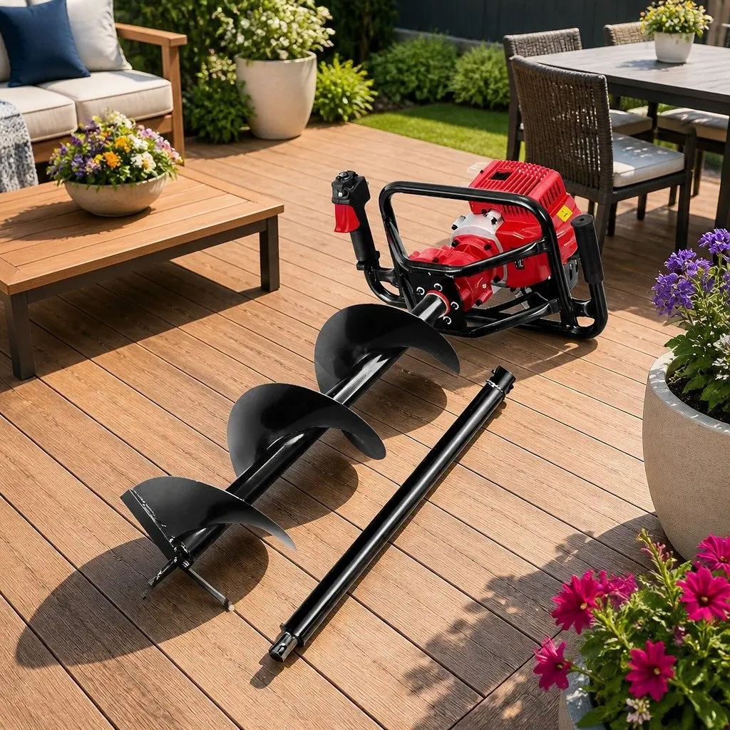 Post Hole Digger Petrol Auger 65CC 300mm Red Black