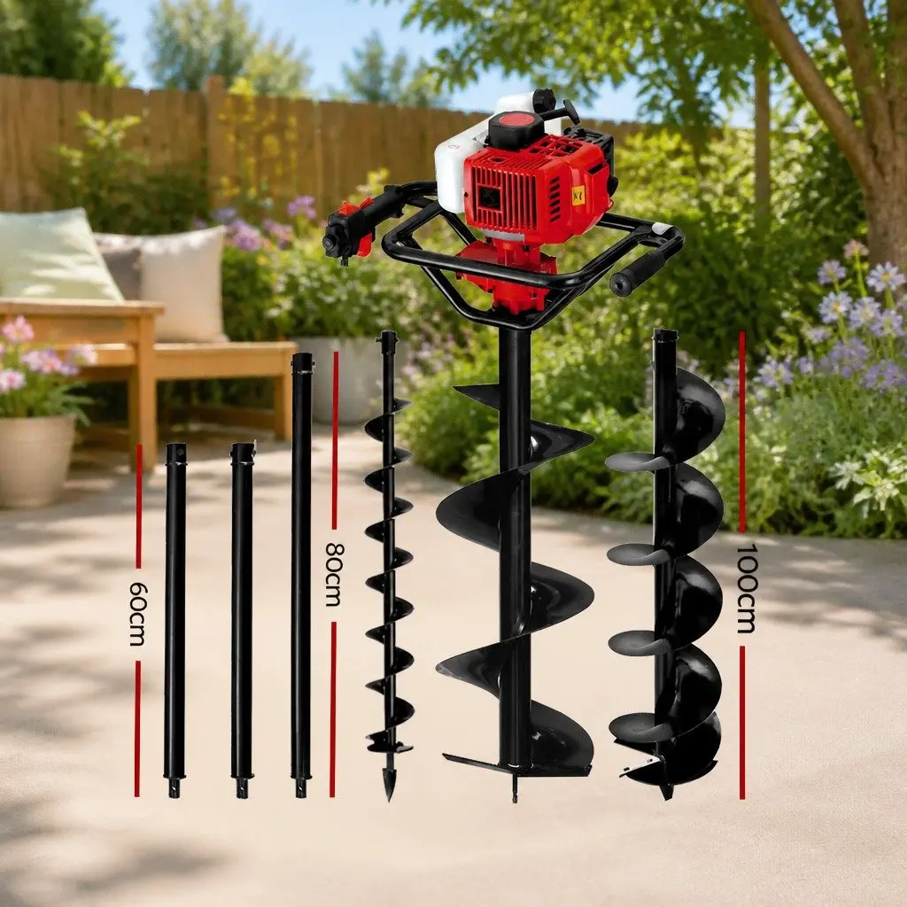 65CC Petrol Post Hole Digger Auger Borer Extension Shaft 100mm 200mm 300mm Red Black