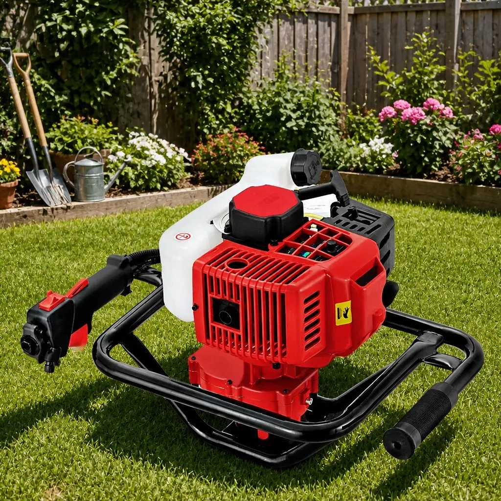 Petrol Post Hole Digger 65cc 2-Stroke Engine Red and Black