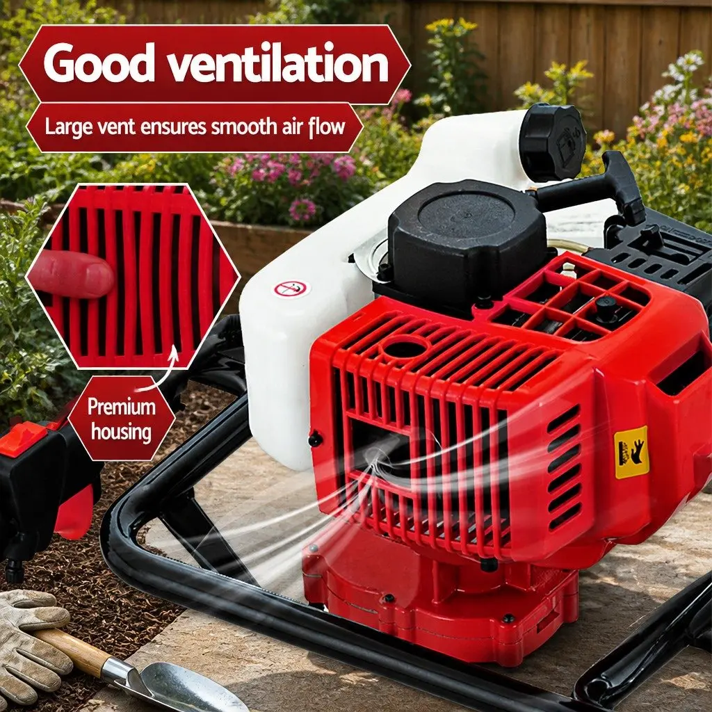 Petrol Post Hole Digger 65cc 2-Stroke Engine Red and Black